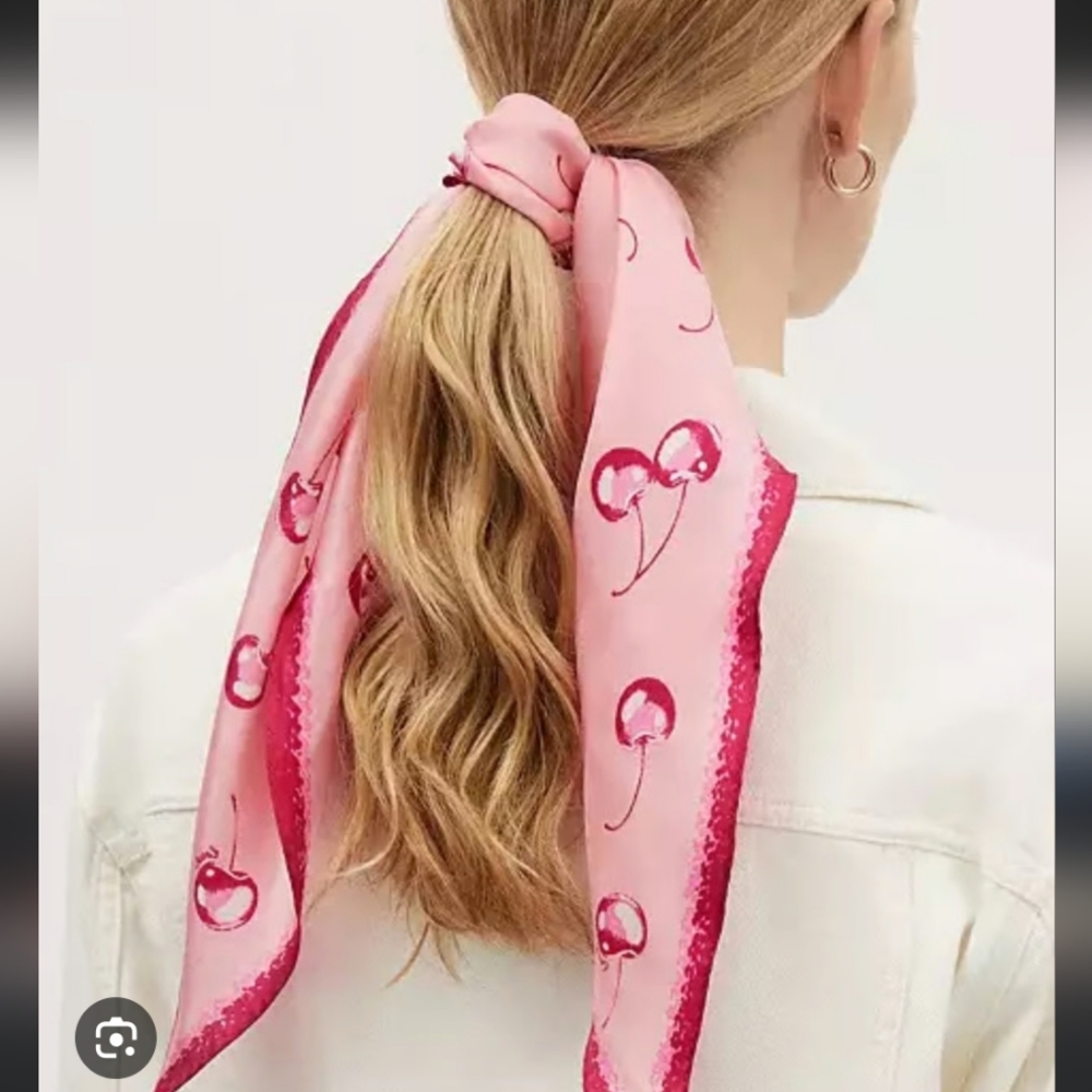 Coach Airbrushed Cherry Print Silk Diamond Scarf